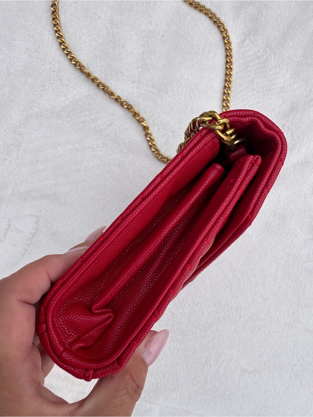 Saint Laurent Red Chevron Quilted Envelope Crossbody with Gold YSL Hardware - Picture 2 of 9